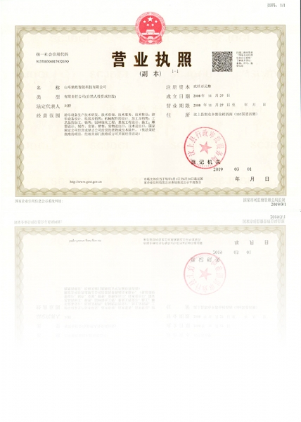 Business License of Shandong Chisheng